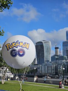 Helium Sphere branded for Pokemon Go Tethered at Potters Field Park in London.