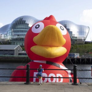 Giant Inflatable 10m Duck on Pontoon in River Tyne