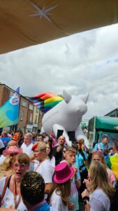 6m Giant Inflatable Helium Pig Flying at Manchester Pride 2023