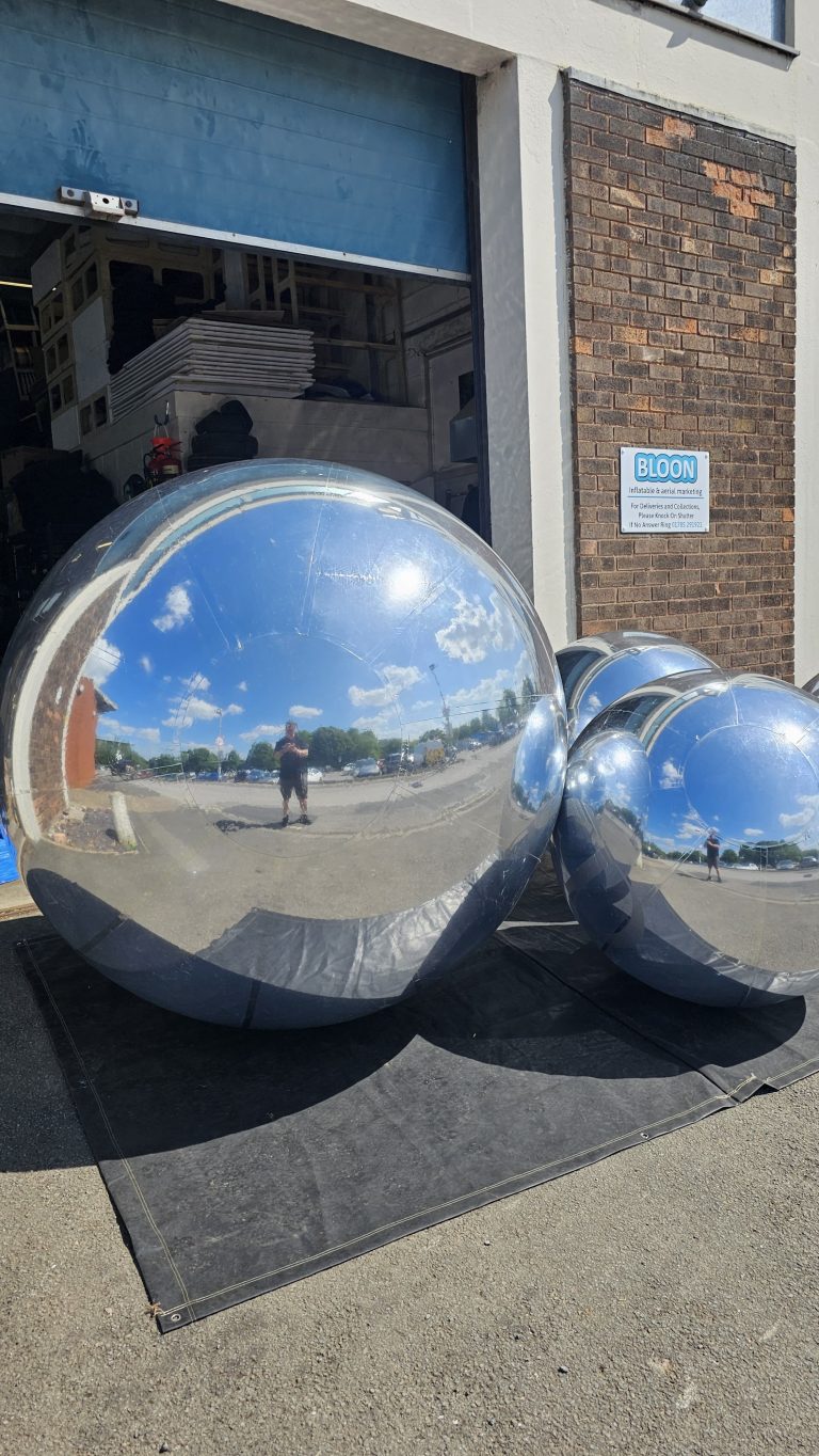 Inflatable Branded Mirror Ball. Inflatable Mirror Ball. Chrome Mirror Ball. Inflatable Advertising, Inflatable Marketing. Inflatables for Events. Display Inflatable.