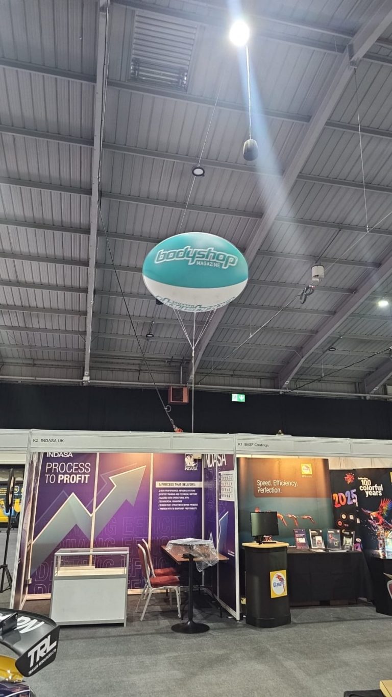 Helium Sphere. Exhibition Sphere. Inflatable at NEC. Inflatable Sphere. Advertising Inflatable. Helium Blimp. Exhibition Balloon.