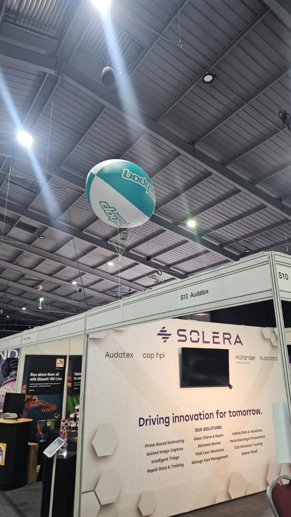 Helium Sphere. Exhibition Sphere. Inflatable at NEC. Inflatable Sphere. Advertising Inflatable. Helium Blimp. Exhibition Balloon.