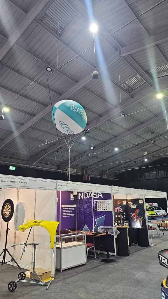 Helium Sphere. Exhibition Sphere. Inflatable at NEC. Inflatable Sphere. Advertising Inflatable. Helium Blimp. Exhibition Balloon.