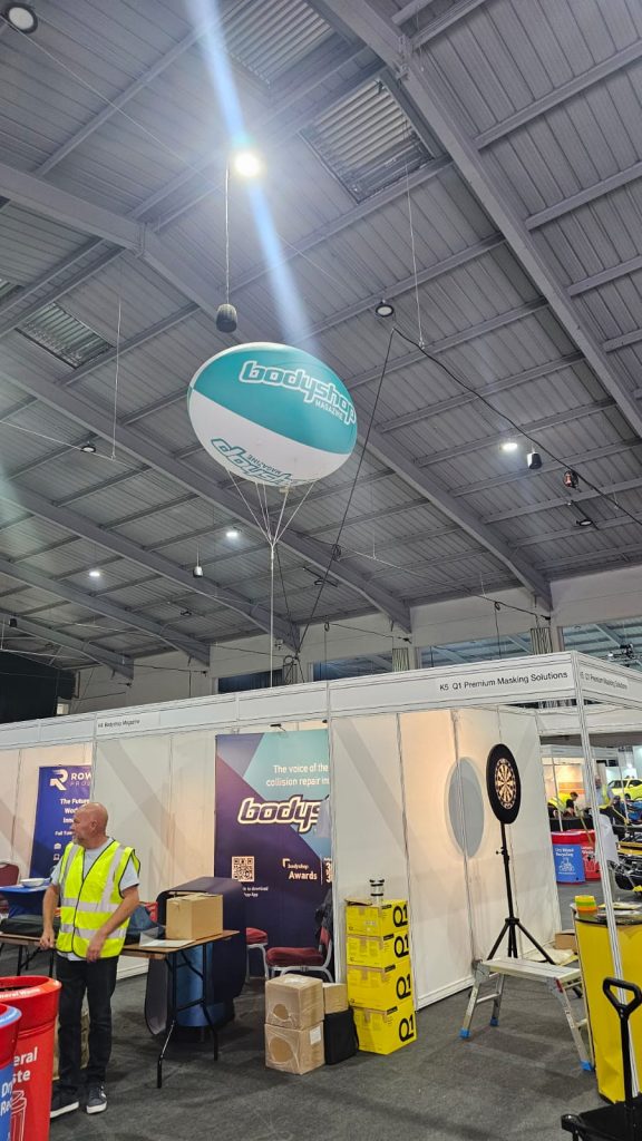 Helium Sphere. Exhibition Sphere. Inflatable at NEC. Inflatable Sphere. Advertising Inflatable. Helium Blimp. Exhibition Balloon.