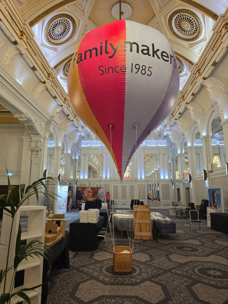 Helium Hot Air Balloon Replica. Hot Air Balloon Replica. Branded Hot Air Balloon Replica. Branded Inflatable. Event Inflatable. Hot Air Basket Hire. Display Basket.