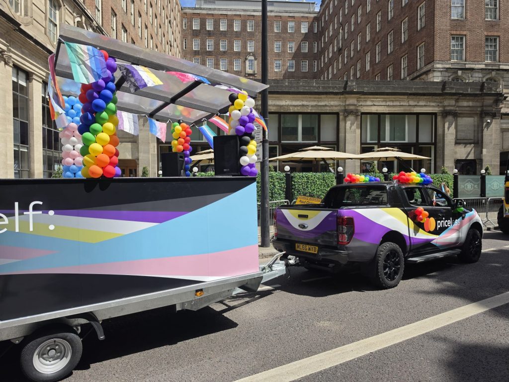Parade Inflatable. Parade Trailer. Branded Trailer. Branded Car. Pride in London. Parade DJ. Pride Flags. Balloons.