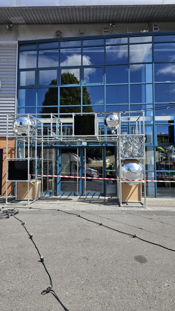 Inflatable Mirror Ball. Chrome Mirror Ball. Mirror Ball Arch. Inflatable Advertising, Inflatable Marketing. Inflatables for Events. Display Inflatable. Mirror Ball Installation.