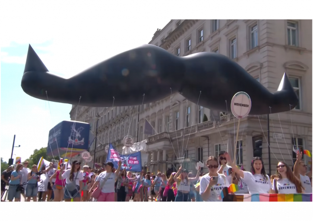 Movember Inflatable. Inflatable Moustache. Custom Shaped Inflatable. Helium Inflatable. Parade Inflatable. Pride in London.