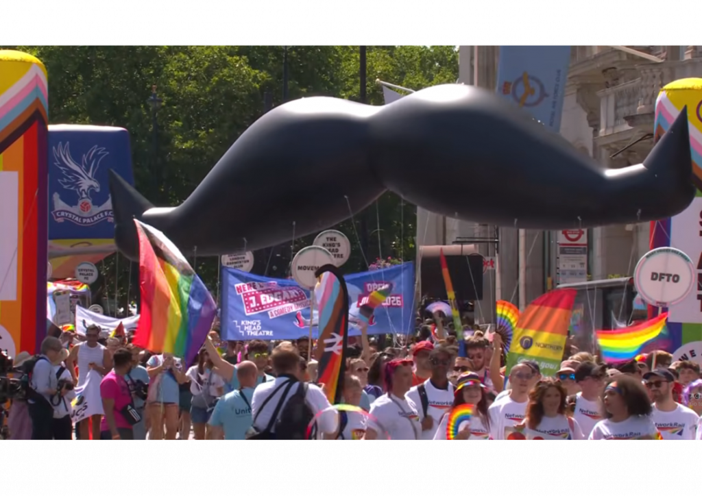 Movember Inflatable. Inflatable Moustache. Custom Shaped Inflatable. Helium Inflatable. Parade Inflatable. Pride in London.